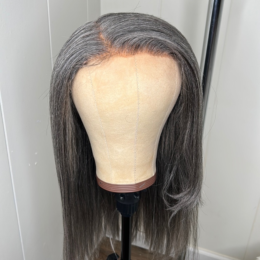 Salt n pepper kinky straight closure wig